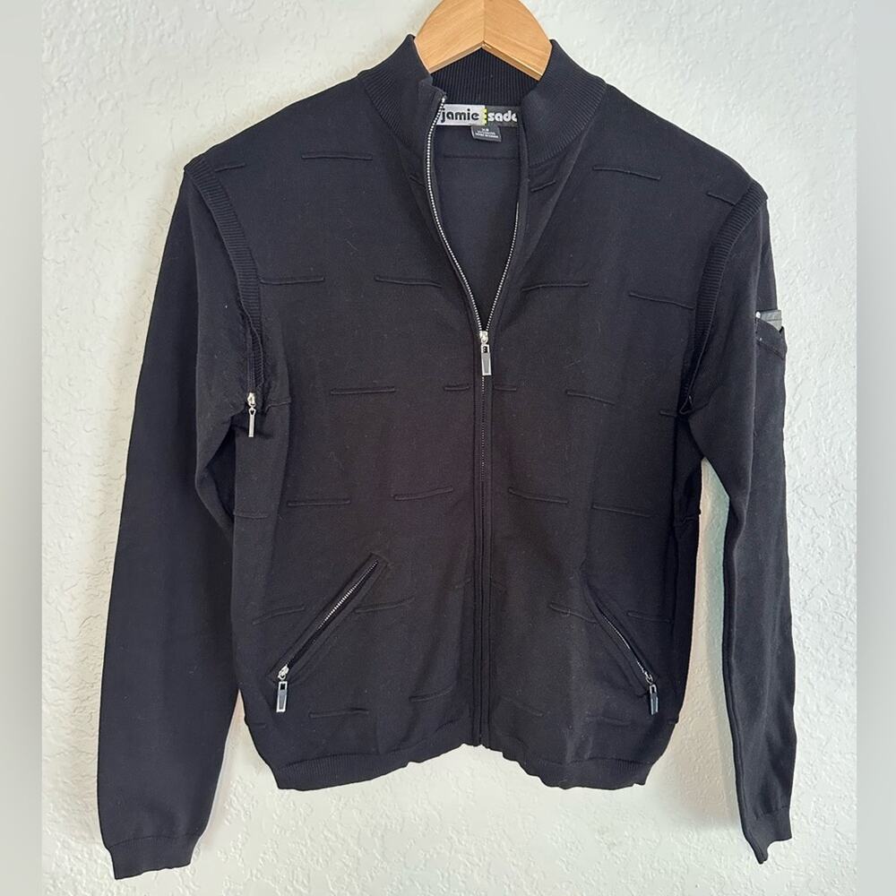 NEW Jamie Sadock Black Full Zip Jacket Vest Zip Pockets Removable Sleeve Golf